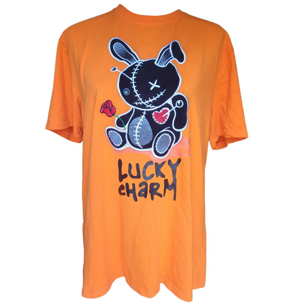 BKYS Lucky Charm Orange Bunny Rose Graphic T-Shirt Men's L Y2K